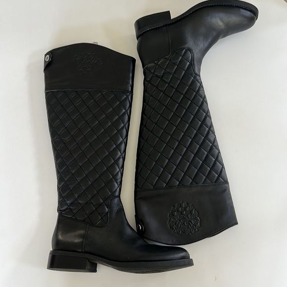 Vince Camuto Faya Black Quilted Leather Riding Knee High Boots size 6 - Picture 2 of 12